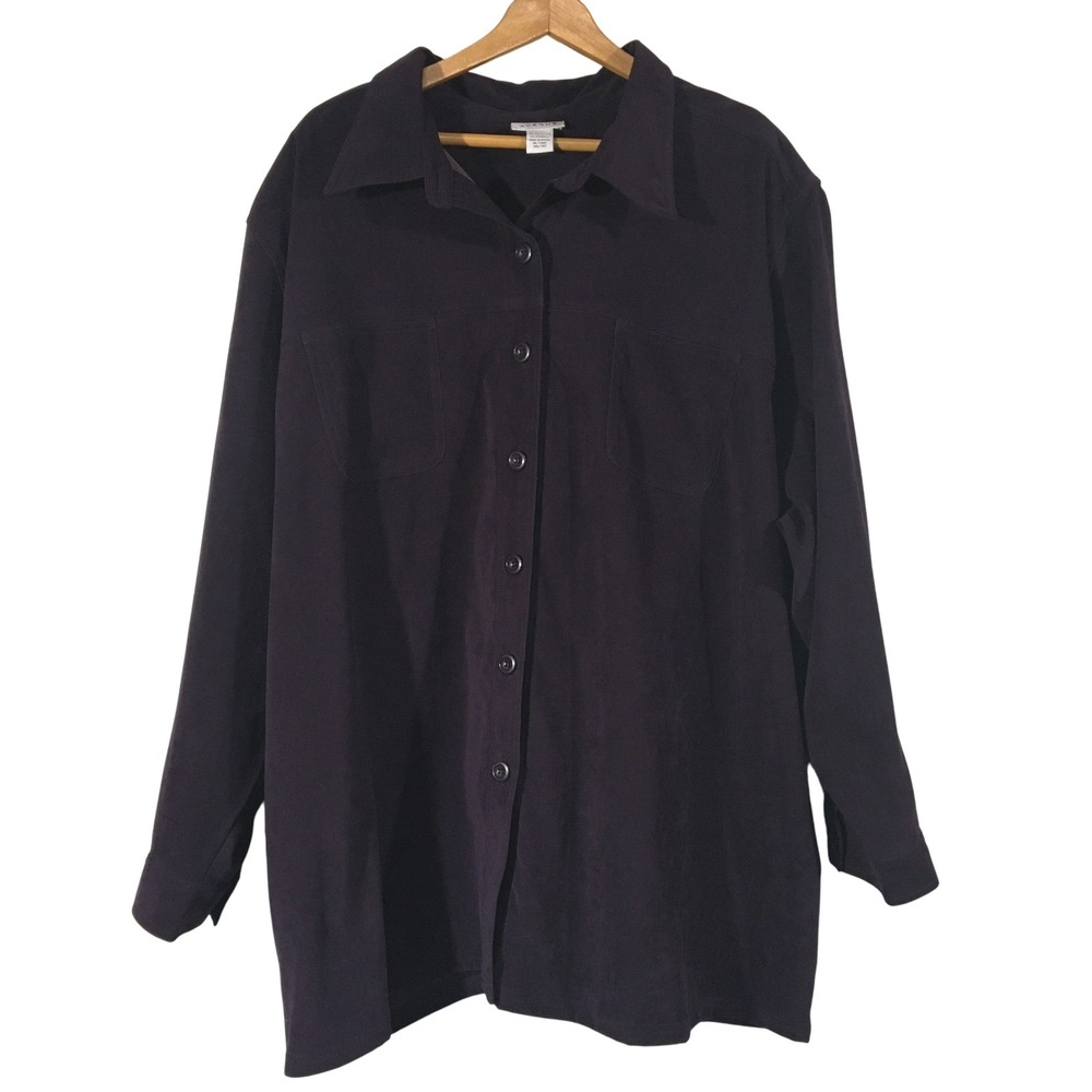 Avenue Women Moleskin Button Up Shirt Shacket Purple Long Sleeve Plus Size 30 32